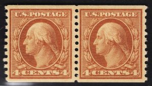 GRADED 85 VF-XF US #495 4c Orange Brown Washington Coil Pair MINT NH SMQ $65. PF