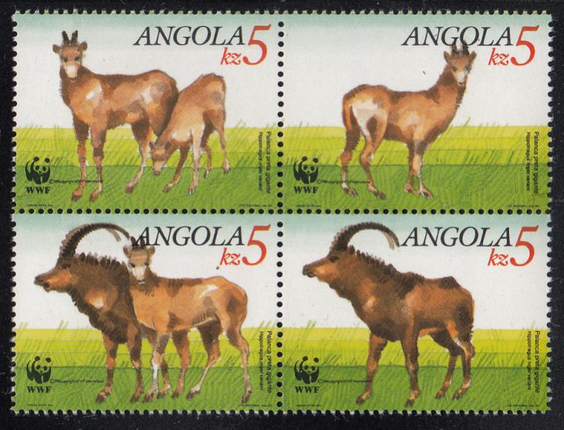 Angola 1990 Sc#781/784 WWF SABLE ANTELOPE Block of 4 MNH