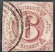 THURN & TAXIS 49 USED 1859 1kr rose CV $87.50