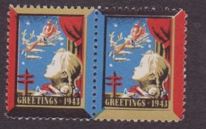 Christmas Seals from1943 NG attached pair