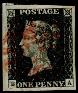 GB 1840 SG2, 1d black, VERY FINE USED. Cat £400. RED MX. 4 MARGINS. BA