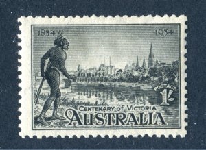 Australia 1934 1s black Mint Hinged. P11.5. SG149a.