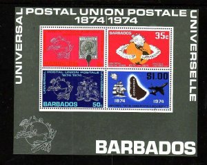 Barbados-Sc#415a- id9-unused NH sheet-UPU-Stamp on Stamp-1974-
