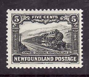 Newfoundland-Sc #176- id 7-unused,og,NH-5c greenish grey-Express Train-1931-