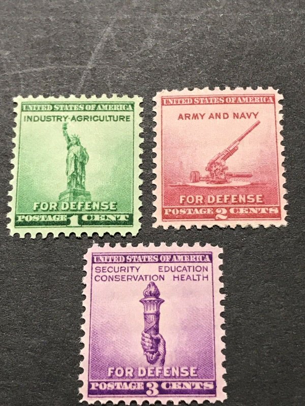Scott# 899-901, 1940, 1,2 & 3 Cent, National Defense Stamps, MNH-US