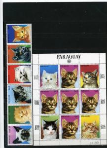 PARAGUAY 1984 Sc#2132-2133 FAUNA CATS STRIP OF 6 STAMPS & SHEET MNH