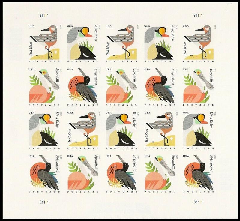 US 4994b Coastal Birds postcard rate imperf NDC sheet (20 stamps) MNH 2015 