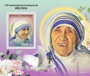 Central Africa - 2020 Mother Teresa - Stamp Souvenir Sheet - CA200401b