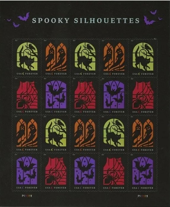 Spooky Silhouettes Halloween  forever stamps  5 Sheet of 20 ， 100pcs