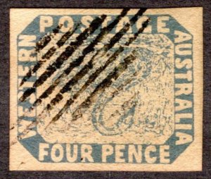 1854 Western Australia 4p, Inverted Swan, Used Forgery, Scott #3a