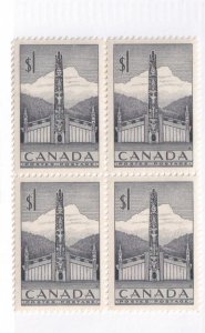 CANADA # 321 VF-MNH BLOCK OF 4 $1 TOTEM POLES CAT VALUE $32 STARTS AT ONLY 20%