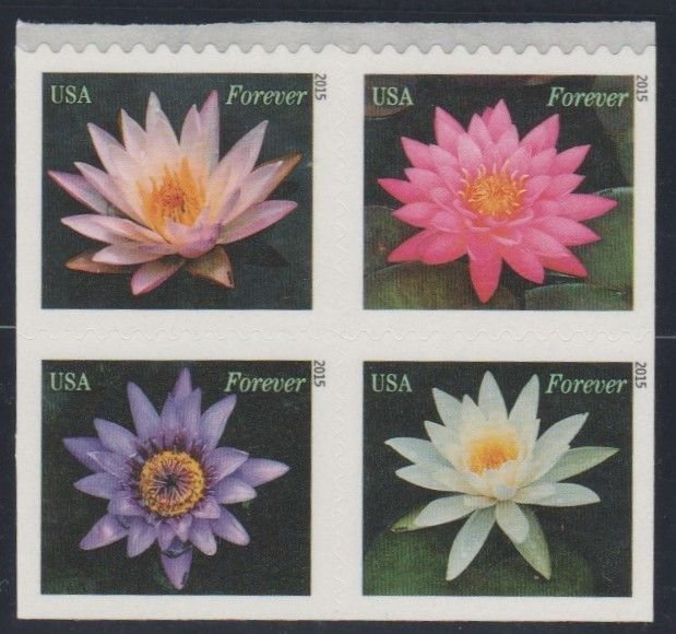 4964-67, BLK of 4. Water Lillies, MNH, Forever.