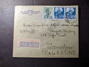 1939 Romania Airmail Cover Satu Mare to Jerusalem Palestine Andor Rosenfeld