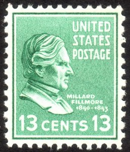 1938, US 13c, Millard Fillmore, MNH, Sc 818, XF-Sup-96