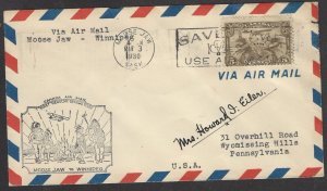 Canada Scott #C1 Moose Jaw to Winnipeg, 1930. Air Mail Cover