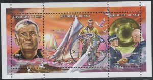 Mali 1998 MNH Sc 982 390fr Eric Tabarly, French sailor Sheet of 3