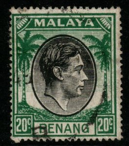 MALAYA PENANG SG14 1949 20c BLACK & GREEN FINE USED