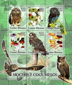 GUINEA BISSAU 2005 SHEET OWLS BIRDS MUSHROOMS