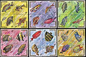 Burundi C207-C212, CTO, Airmail Fish blocks of four