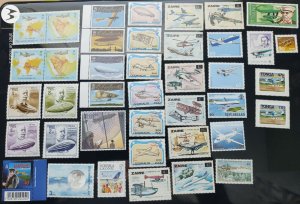 Airplanes, Zeppelins WW stamp accumulation, kiloware ,84 different Mint Aircraft
