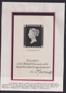 Great Britain - British War Relief Society Award - autographed by Sara Roosevelt