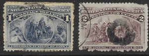 US #230-231 used. Columbian Exposition 1893.  Great Stamps.