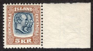 ICELAND 1907-08, SC-85, F MNH** 5kr, P-13, w/selvage, scv $525.00 *Bay Stamps*