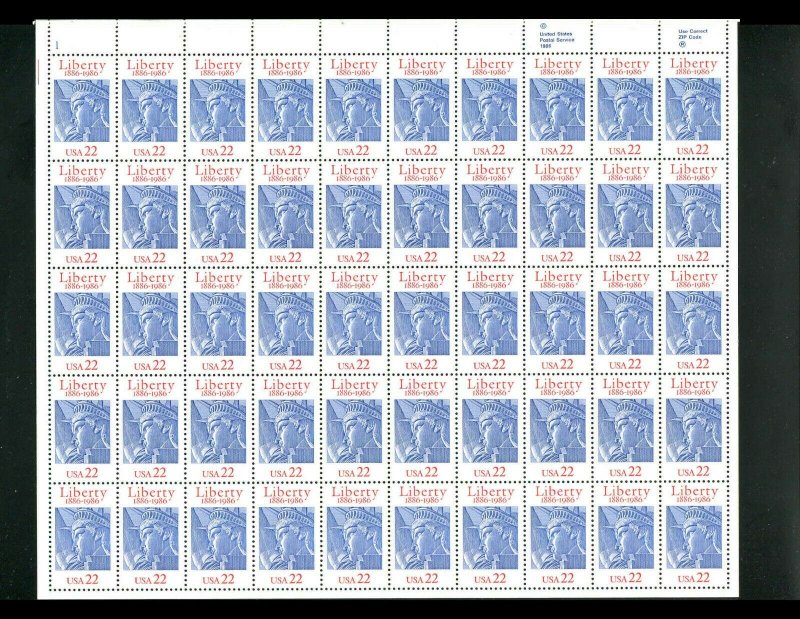 1986 Scott #2224 Liberty Centennial Sheet of 50 - 22¢ Stamps MNH  