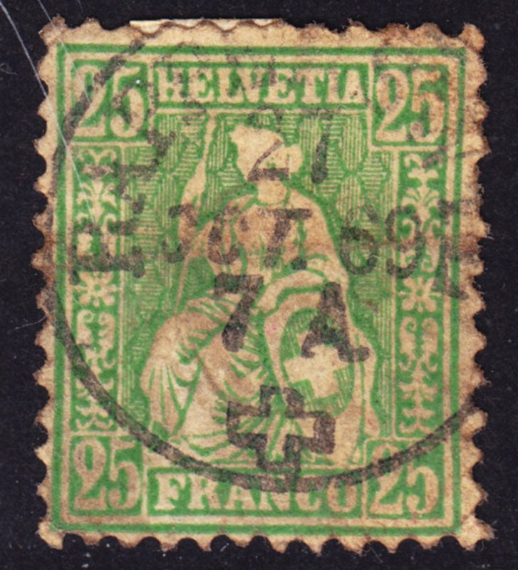 Switzerland Scott 55a  yellow green Fine used with a splendid SON cds. FREE...