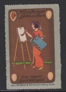 German Toy Advertising Stamp- JW Spear, Nürnberger Gingerbread - Woman Painting