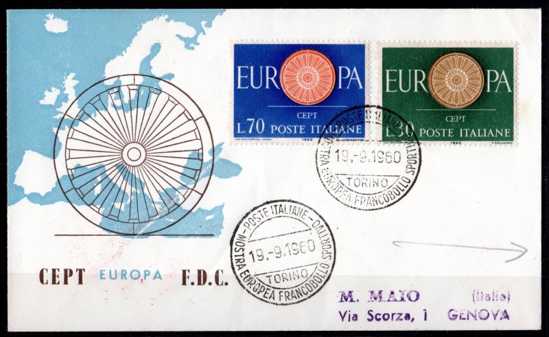 Italy 1960 SPORTING EUROPEAN EXHIBITION  Special Cover Torino-Genova