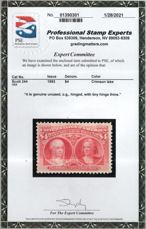 MALACK 244 VF OG H, w/PSE (01/21) CERT, robust color..MORE.. gg3352