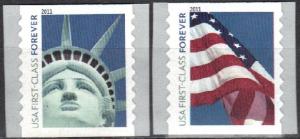 #4486-87, Set-2 Singles.  Lady Liberty & Flag Forever rate