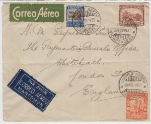 COLOMBIA cover Cartagena, 30 Aug. 1937 with Mancomun airmail etiquette / label