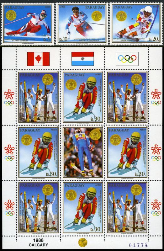 Paraguay C744-c748, mi 4262-4266, Mnh. Olympics, Calgary, Oro Medalists,1988