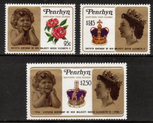 PENRHYN ISLAND 1986 Elizabeth II 60th Birthday; Scott 337-39; MNH