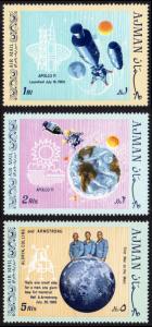 Ajman Mi #466A-468A set/3 mnh - 1969 space - moon landing, Apollo 11, Armstrong