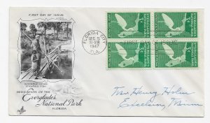 US 952 (Me-24) 3c Everglades National Park blk 4 FDC Artcraft Cachet ECV $12.50