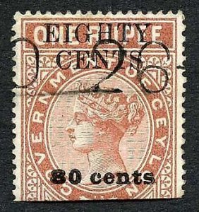 Ceylon Telegraph SGT87 80c on 1r Red-brown Type 82 Defective H