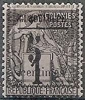 Guadeloupe    6 Mint OG 1889 5c on 1c Surch. CV 14,50