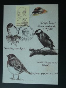 birds drawings by Maurice Genevoix maximum card France 1990