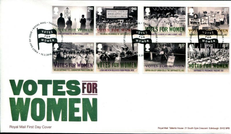 HERRICKSTAMP GREAT BRITAIN Sc.# 3696-3706 Votes for Women FDC Edinburgh