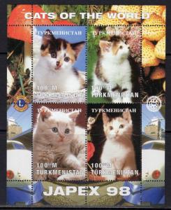 Turkmenistan 1998 YT#98/101 CATS/LIONS/ROTARY/JAPEX 98 Sheetlet Perforated MNH