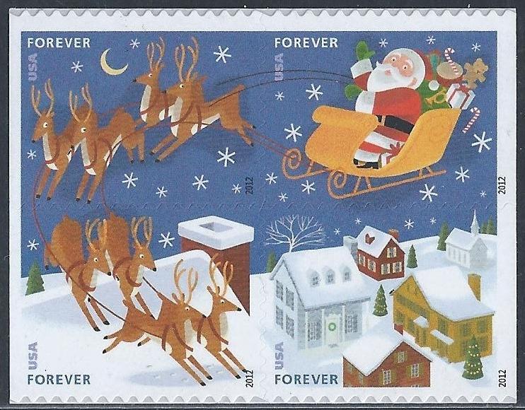 US SC#4715a MNH Santa and Sleigh Forever Block of 4 