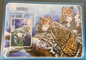 STO. 2014 TOME & PRINCE.  Owls. 1 block sheet (1 HB 1v). NHM-