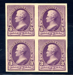 US SCOTT #221P5 IMPERF PROOF BLOCK OF 4 MINT-XF-OG-NH GRADED 90 PSE (4/3/24 GP)