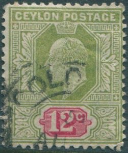 Ceylon 1904 SG282 12c sage-green and rosine KEVII mult crown CA wmk FU (amd)