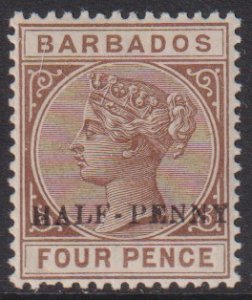 1892 Barbados QV Queen Victoria Half Penny o/p EFO issue MVVLH Sc# 69(?) CV $?