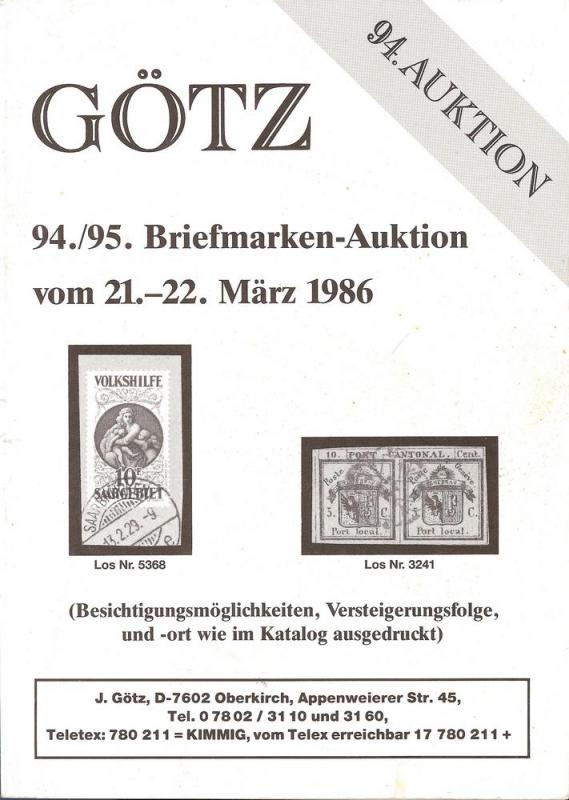 Gotz: Sale # 94  -  94./95. Briefmarken-Auktion, Jurgen G...