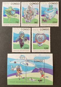 Congo(PRC) 1993 #1021-6, Deep Sea Submersibles, MNH, CV $17.25